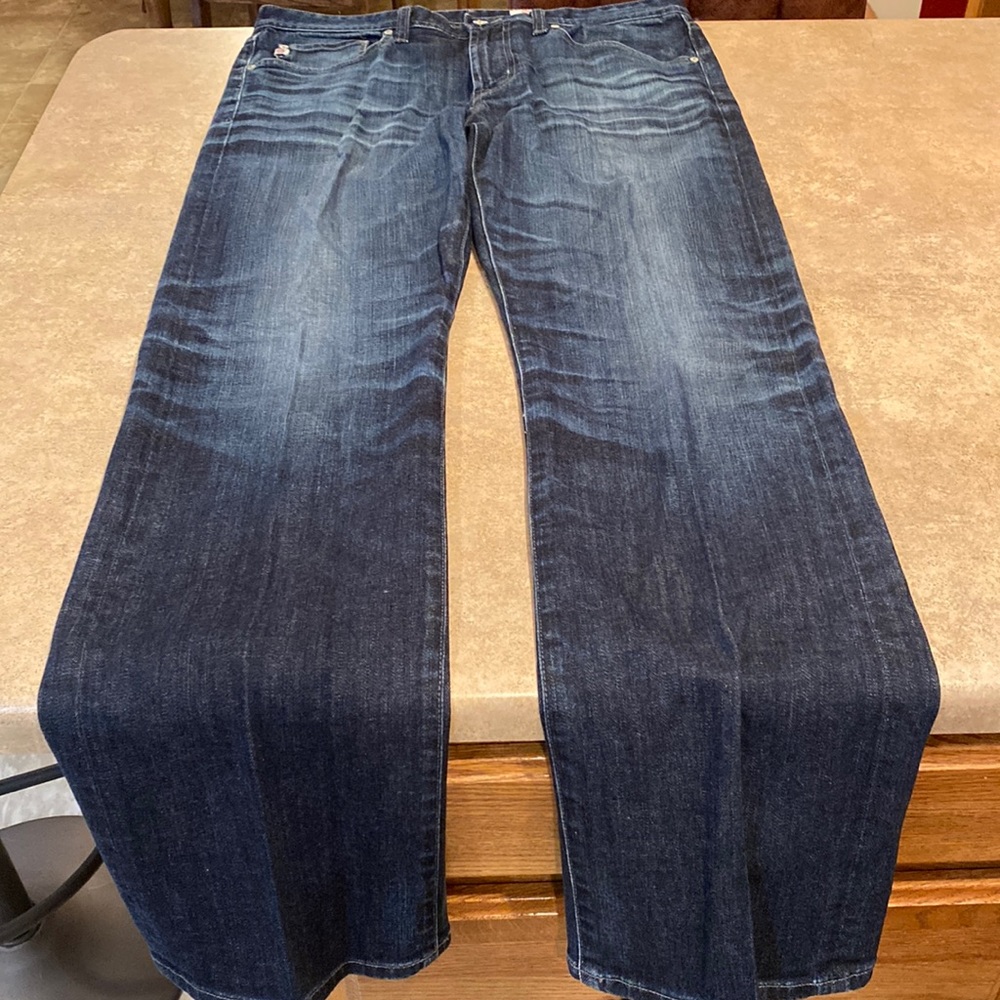 Mens AG Adriano Goldschmied jean size 34 inseam measures about 34”